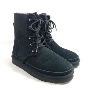 Koolaburra By UGG Womens Size 6 Black Suede Faux Fur Lace-Up Ankle Boots